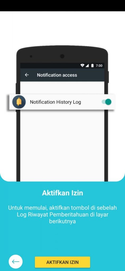 Aktifkan izin notifikasi Notification History Log